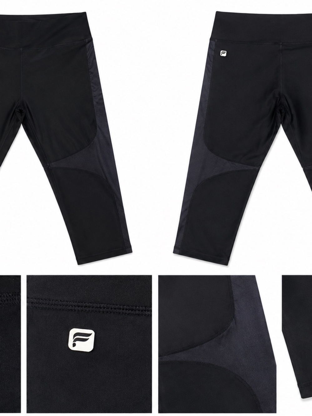 Fabletics Black Contrast Panel Capri Leggings Cropped, Size Large